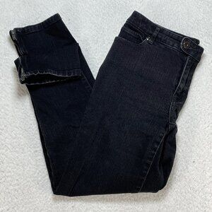 Chicos Platinum (00) Jeans Womens US Sz 2 Black Low Rise Pocket & Leg Zip 28x26